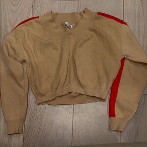Fashion Nova Tan and Red V-Neck Sweater